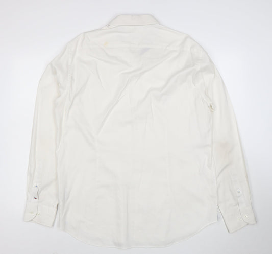 Tommy Hilfiger Men’s White Slim Fit Cotton Long Sleeve Button-Up Shirt 17.5