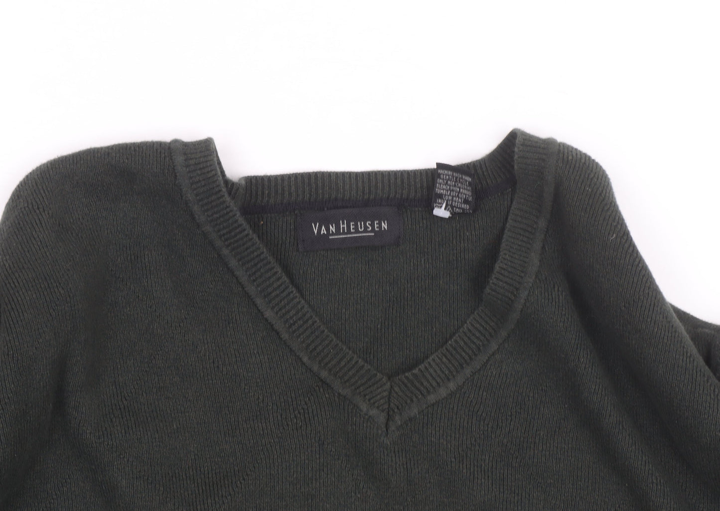 Van Heusen Men's Green Cotton V-Neck Pullover Jumper L