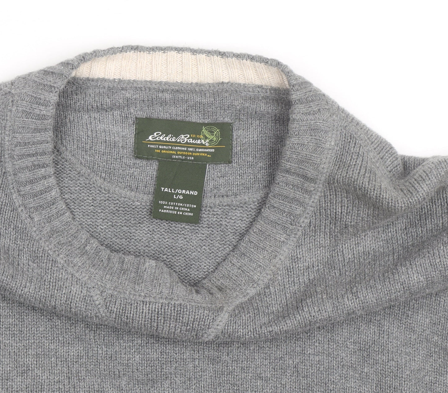 Eddie Bauer Men’s Grey Cotton Crew Neck Pullover Jumper L Tall