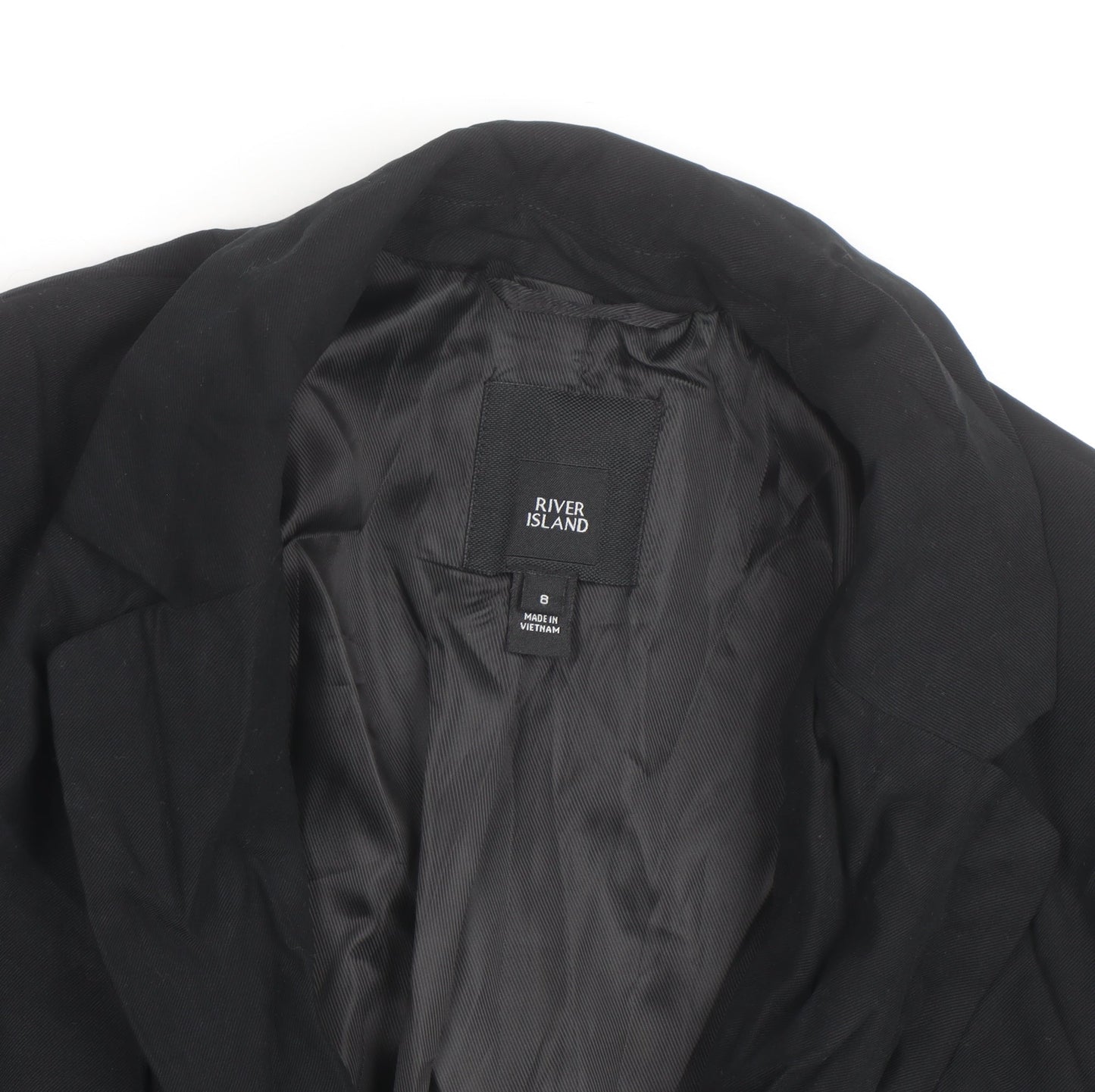 River Island Women’s Black Long Overcoat Size 8 Classic Style