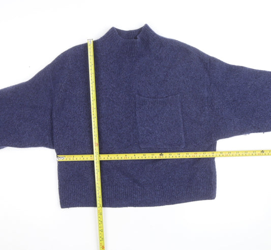 & Other Stories Women Blue Wool Blend Mock Neck Pullover Jumper Size S