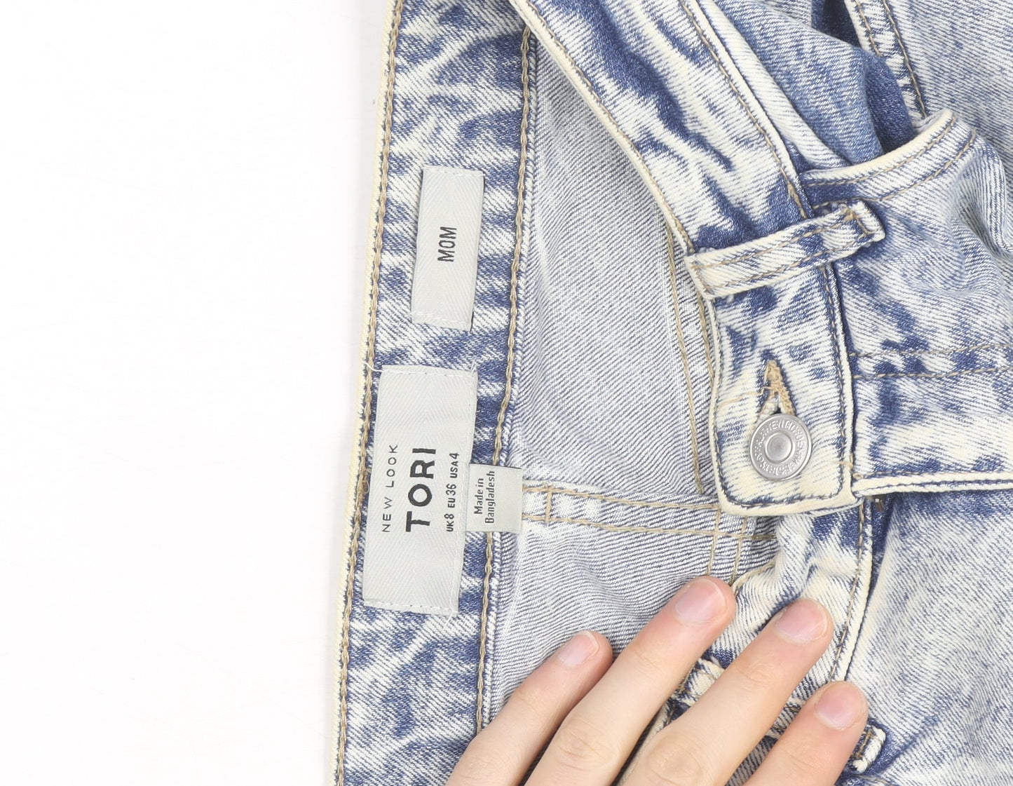 New Look Women Blue Acid Wash Mom Jeans Size 8 High Rise Denim