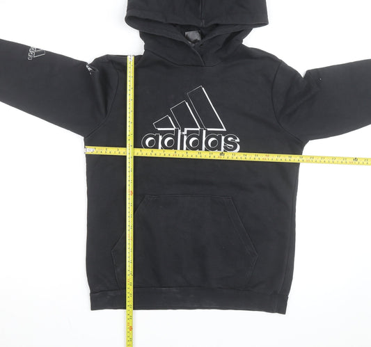 Adidas Boys Black Pullover Hoodie Medium 12-14 Years AEROREADY Logo Sweatshirt