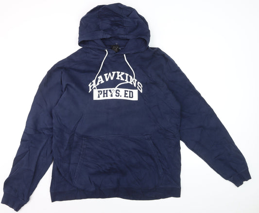 Nike x Stranger Things Men’s Blue Pullover Hoodie L Hawkins Phys Ed