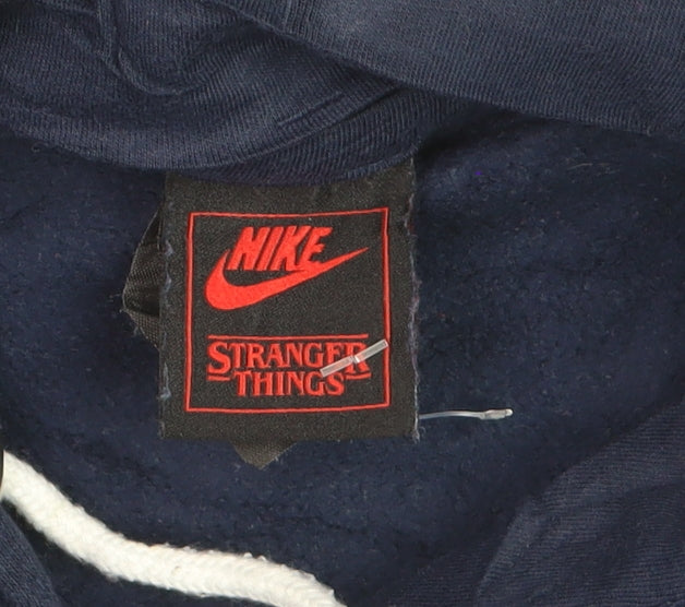Nike x Stranger Things Men’s Blue Pullover Hoodie L Hawkins Phys Ed