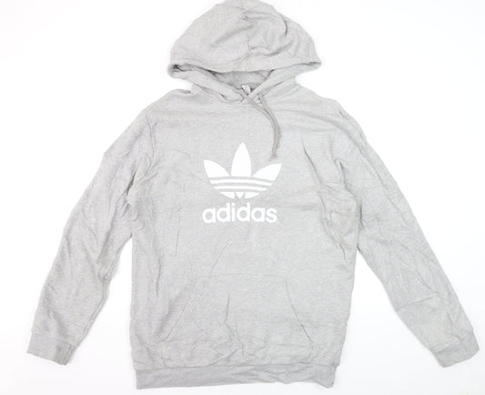 Adidas Men's Grey Pullover Hoodie M Logo Fleece Sweatshirt