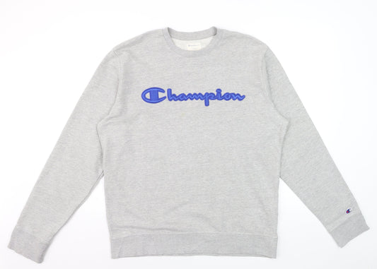 Champion Men's Grey Crew Neck Embroidered Logo Sweatshirt M