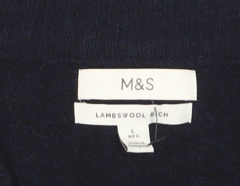 Marks and Spencer Men’s Blue Lambswool Cardigan L Classic Knit
