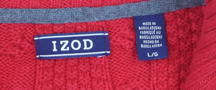IZOD Men's Red Cable-Knit Half Zip Cotton Jumper Size L