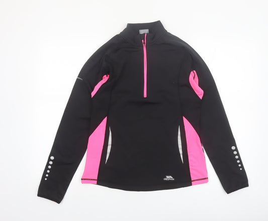Trespass Womens Black Pink 1/4 Zip Long Sleeve Active Pullover UK 12