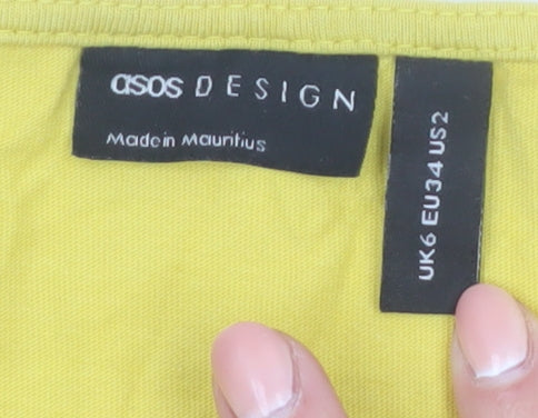 ASOS DESIGN Women Yellow A-Line Short Dress UK 6 Cotton Casual