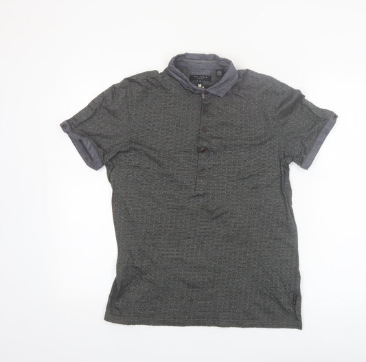 Ted Baker Men's Grey Geometric Cotton Polo Shirt Size M