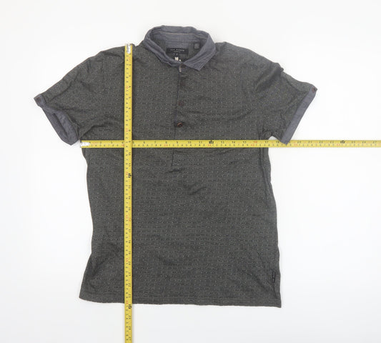 Ted Baker Men's Grey Geometric Cotton Polo Shirt Size M
