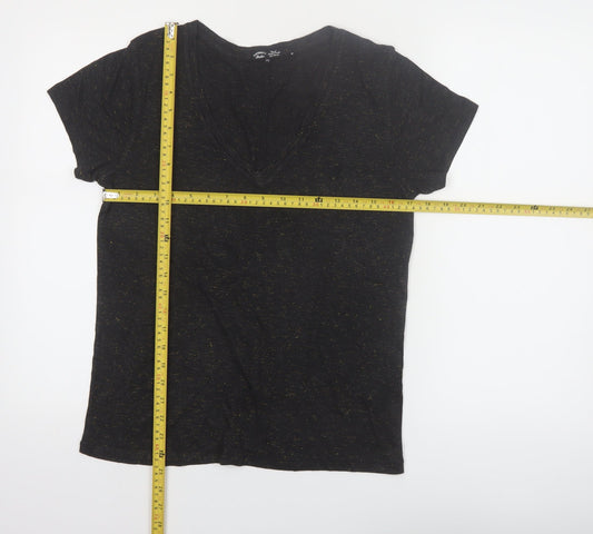 Superdry Women's Black V-Neck Short Sleeve Jersey T-Shirt Size 8