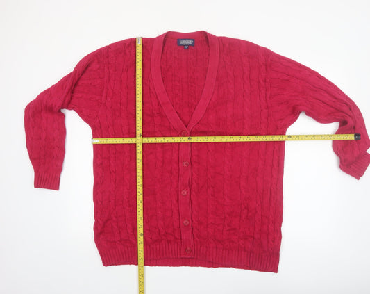 Lands' End Women's Red Cable-Knit Cotton Cardigan Size M