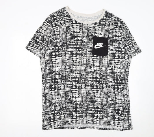 Nike Men's Black White XL Geometric Print Crew Neck T-Shirt