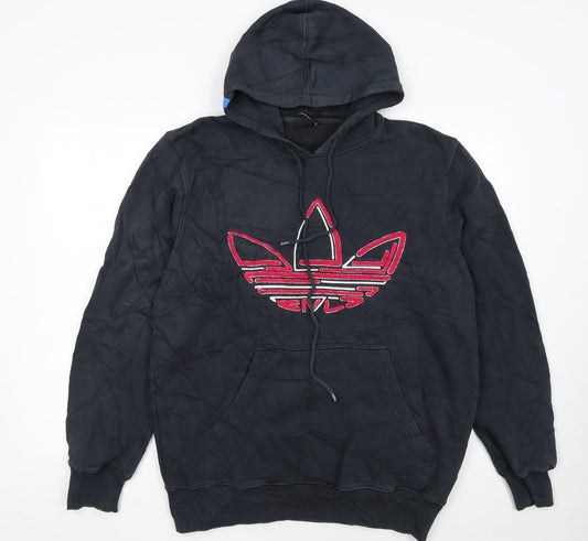 Adidas Women Black Large Pullover Hoodie with Logo Design