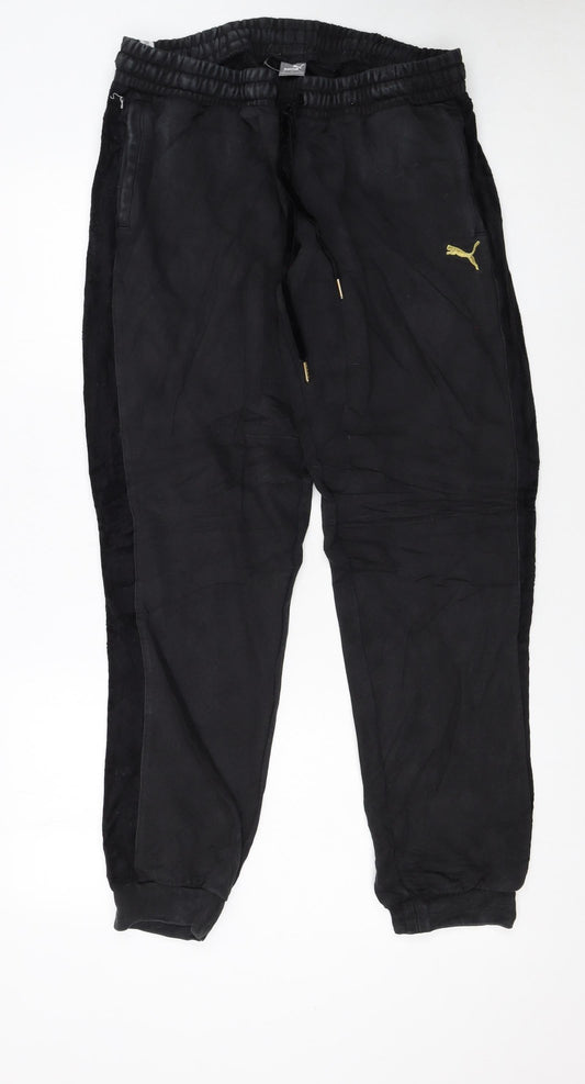 Puma Womens Black XL Jogger Trousers with Gold Logo