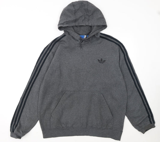 Adidas Men's Grey Pullover Hoodie L Regular Fit Sportswear