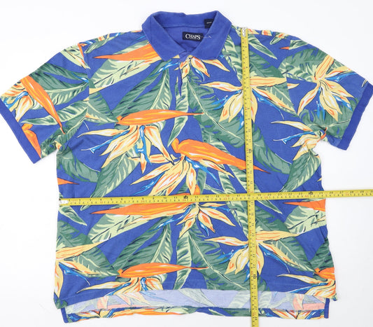 Chaps Men's Blue Hawaiian Floral Cotton Polo Shirt XL