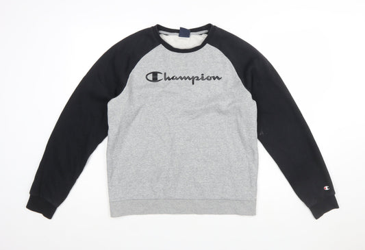 Champion Boys Grey & Black Pullover Sweatshirt 2XL 15-16 Years Logo Print