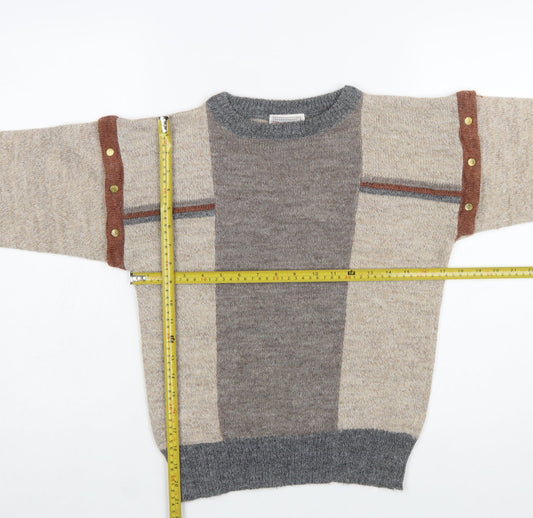 Viz-à-Viz Women Beige Wool Blend Geometric Pullover Jumper S