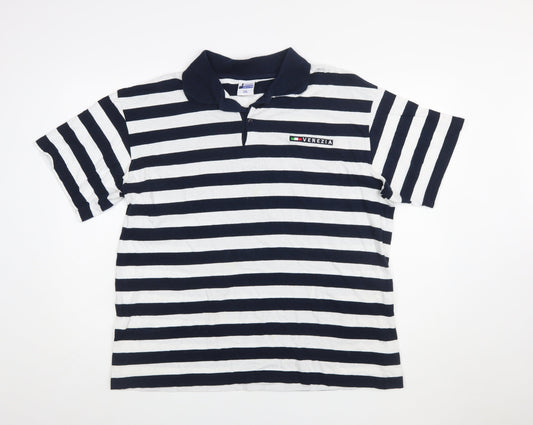 Venice Collection Men's Blue Striped 2XL Cotton Polo Shirt