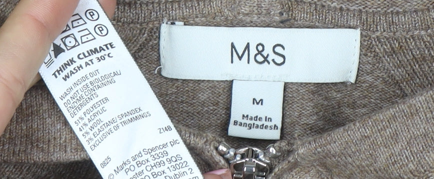 Marks and Spencer Women Beige Hooded Full Zip Jumper M