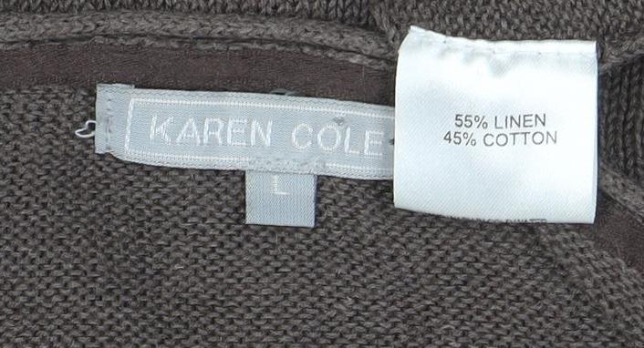 Karen Cole Women Brown V-Neck Long Sleeve Linen Cotton Jumper L