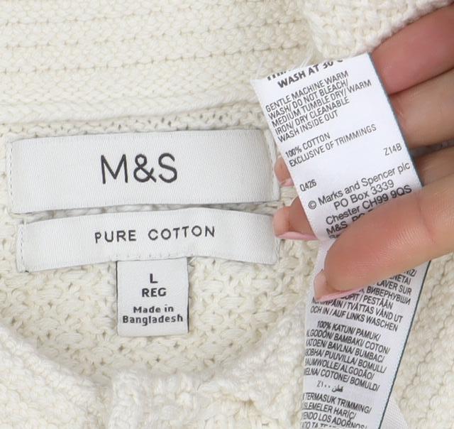 Marks and Spencer Mens Ivory Cotton Knit Collared Henley Jumper L