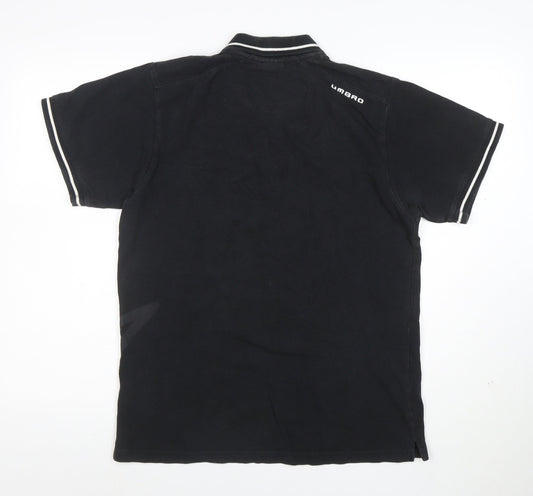 Umbro Men's Black Small Cotton Short Sleeve Polo Shirt