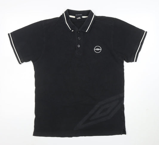 Umbro Men's Black Small Cotton Short Sleeve Polo Shirt