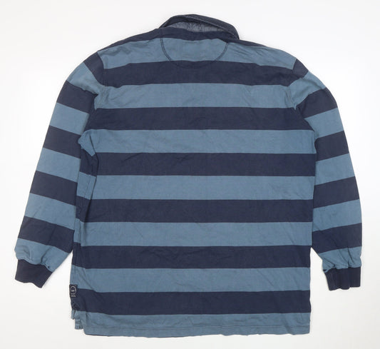 Gazman Men's Blue Striped Cotton Long Sleeve Rugby Polo XL