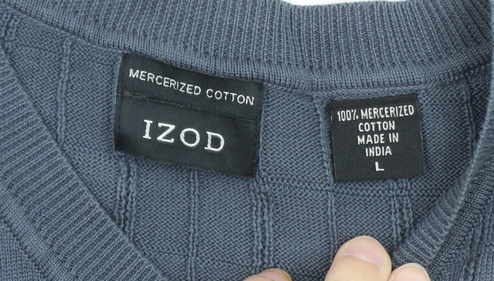 IZOD Men's Blue Cotton V-Neck Sleeveless Knit Vest L