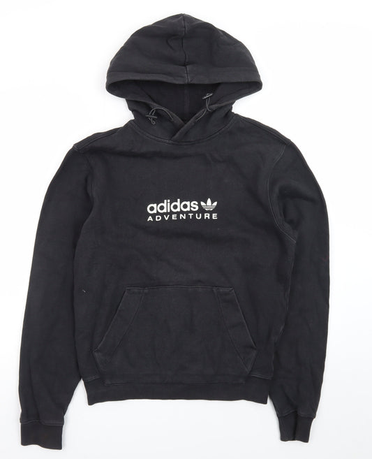 adidas Men Black XS Pullover Hoodie Adventure Logo Fleece Sweatshirt
