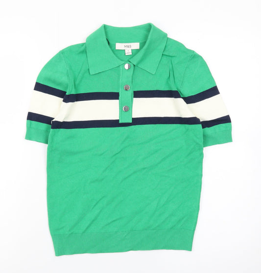 Marks and Spencer Men’s Green Colourblock Polo Shirt Size S
