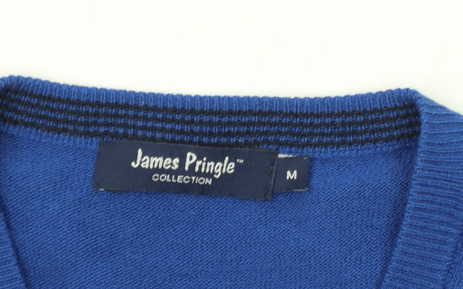 James Pringle Men's Blue Wool Sleeveless V-Neck Vest Jumper Size M
