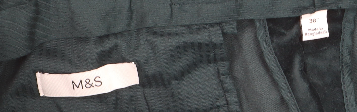 Marks and Spencer Men's Green Velvet Regular Fit Trousers Size 38