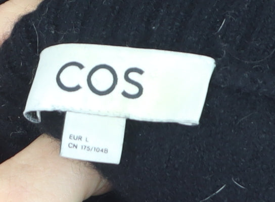 COS Women's Black Wool Roll Neck Jumper Size L Relaxed Fit