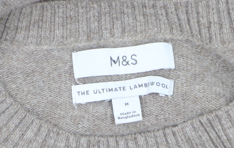 Marks and Spencer Men's Beige Lambswool Crew Neck Jumper M