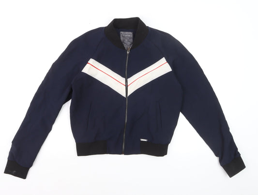 Guess Men's Blue Bomber Jacket Small Retro Zip Style