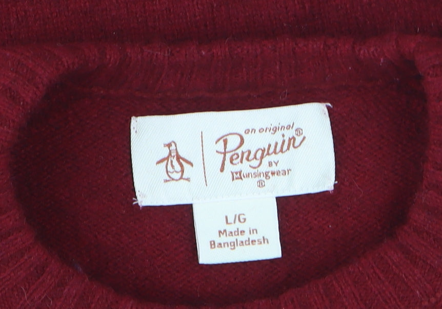 Original Penguin Men's Red Wool Crew Neck Pullover Jumper Size L