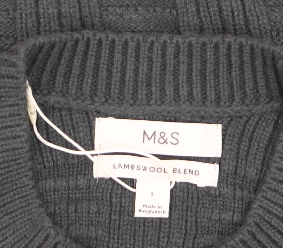 Marks and Spencer Men’s Grey Lambswool Blend Crew Neck Jumper L