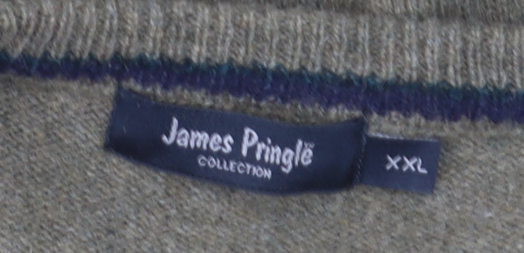 James Pringle Men's Green Wool V-Neck Jumper XXL Classic Knit