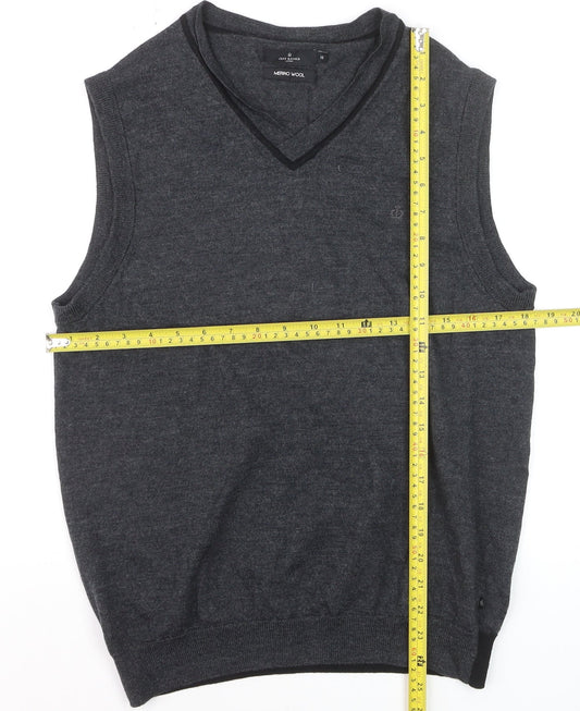 Jeff Banks Men's Grey Merino Wool Sleeveless V-Neck Vest Jumper Size M