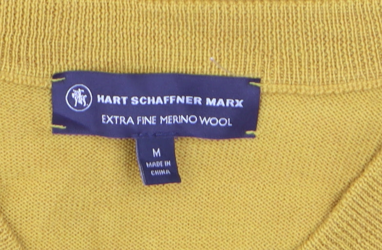 Hart Schaffner Marx Men's Yellow Merino Wool V-Neck Jumper M