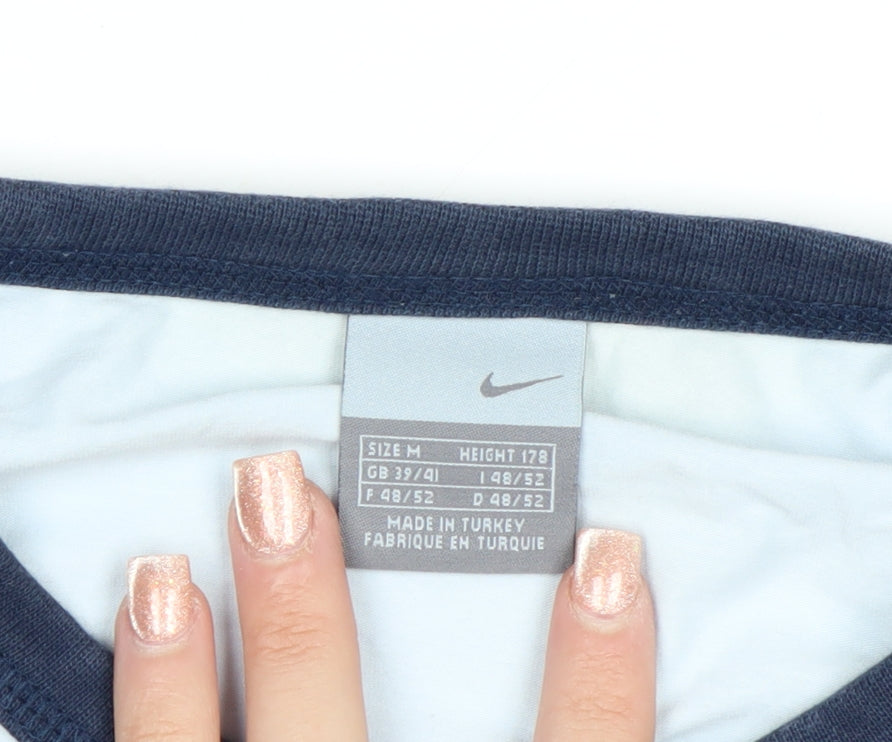Nike Men's Blue Long Sleeve Crew Neck Cotton Top Size M