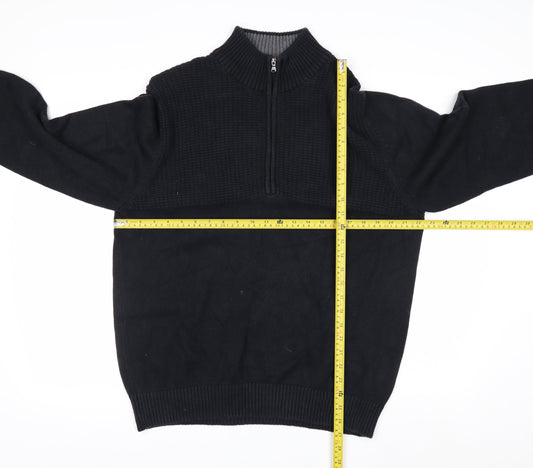 IZOD Men’s Black Cotton 1/4 Zip High Neck Jumper Size L