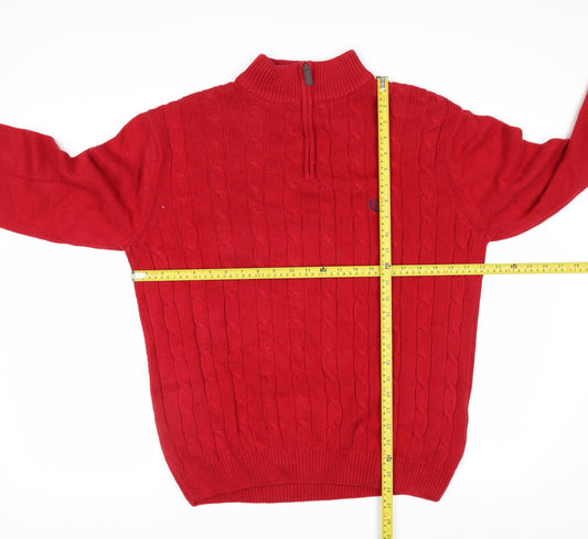 Chaps Men’s Red Cotton Cable-Knit Half Zip Jumper M