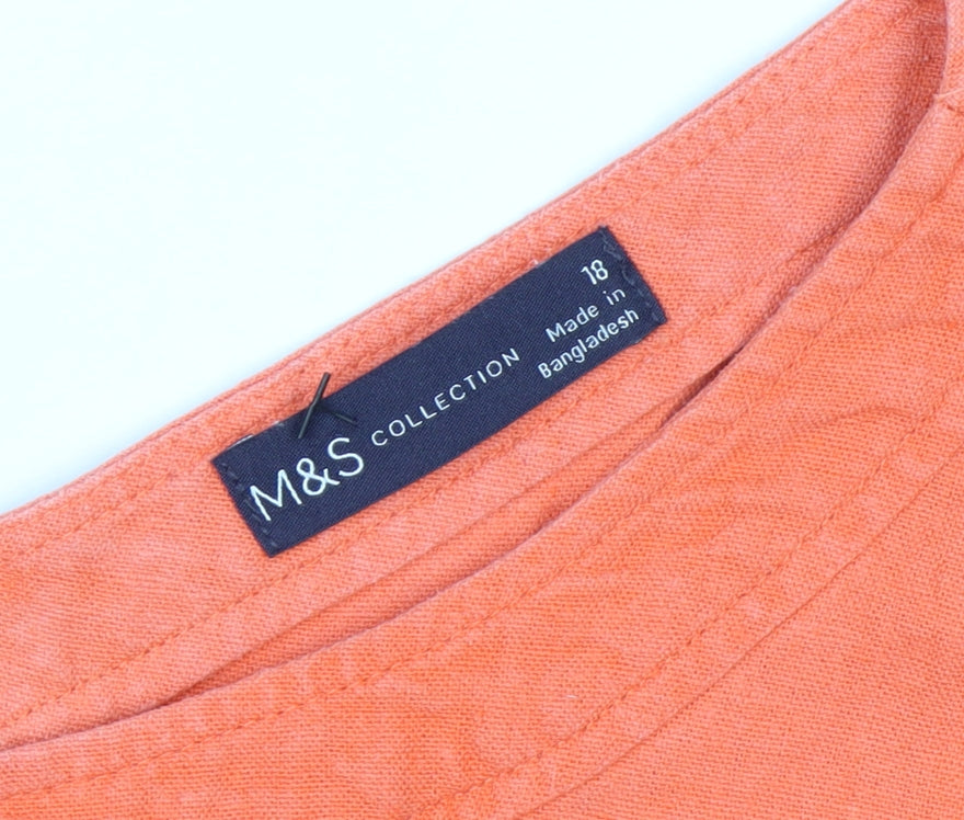 Marks and Spencer Womens Orange Linen Shift Dress Size 18 Sleeveless